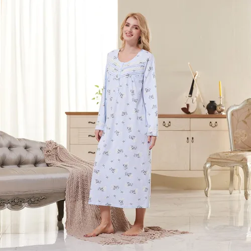 Vista 5 de Keyocean. - Camisón largo para mujer, de algodón, suave, ligero, ropa de dormir y de descanso para el verano.