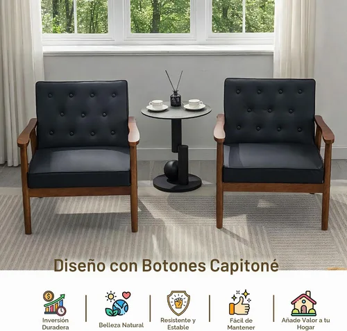 Vista 9 de STHOUYN Sillas decorativas de cuero negro, sillas de sala de espera con brazos de madera, silla con brazo para invitados de oficina, silla moderna