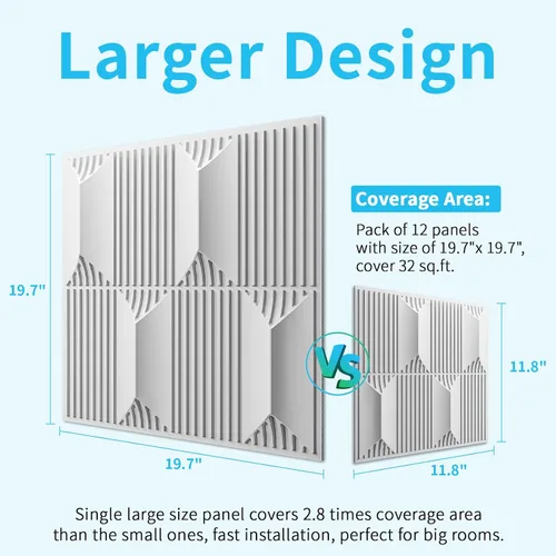 Vista 2 de Art3dwallpanels Panel de pared 3D de PVC para decoración de pared interior, 19.7 x 19.7 pulgadas, paneles de pared 3D de PVC, paneles de pared
