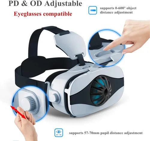 Vista 5 de 3D VR HeadsetGlasses, VR Virtual Reality Goggles w Fans for 3D IMAX MovieGame for Samsung Galaxy Note 10 8 S9 S8 Edge + A9s A6s, iPhone 12 Mini 11