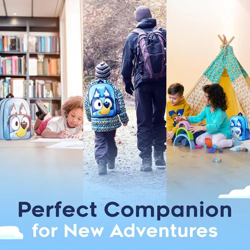 Vista 6 de Bluey Mochila, mochila para niños con interior espacioso, bolsillos laterales de malla, linda mochila para niños y niños pequeños con correas