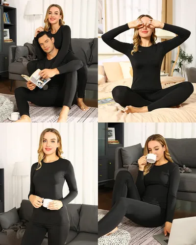 Vista 5 de ViCherub Conjunto de ropa interior térmica para mujer, capa base larga, forro polar, parte superior inferior
