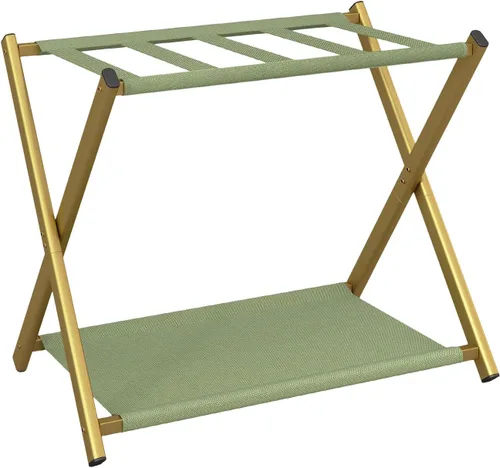 Vista 8 de IBUYKE TLR002B - Portaequipajes para todos los tamaños de maleta, soporte plegable para maleta con estante de almacenamiento de tela, fácil