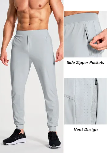 Vista 4 de Pantalones deportivos para hombre con bolsillos con cremallera, pantalones elásticos para correr, golf, entrenamiento, gimnasio, para hombre