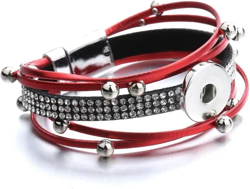 Vista 3 de Brazalete de pulsera con dije a presión, joyería de poliuretano trenzada, botón a presión, Cuero