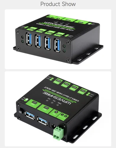 Vista 6 de Waveshare HUB USB de grado industrial, extendiendo 4 puertos USB 3.2, hosts duales conmutables, múltiples protecciones