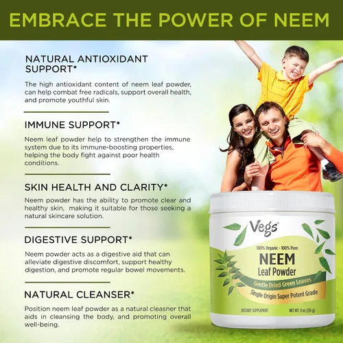 Vista 5 de Polvo orgánico de hoja de neem - Polvo de hojas de neem verde liofilizado - Apoya el crecimiento del cabello, la salud de la piel y el intestino