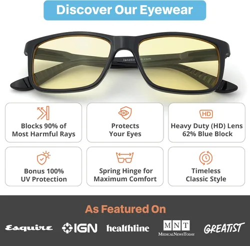 Vista 2 de J+S Vision Blue Light Blocking Glasses for Men Women Computer Gaming Work Anti Strain Fatigue UV Glare Medium-Small Fit