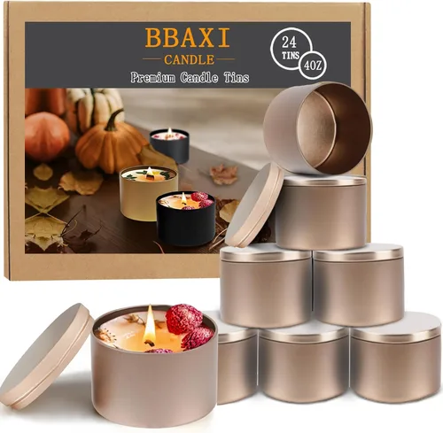 Vista 9 de BBAXI Latas de velas blancas de 4 onzas, 24 piezas, lata de vela vacía negra con tapas para hacer velas caseras, frascos de velas blancas mate Latas