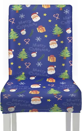 Vista 2 de Rnyleeg Juego de 1 fundas navideñas para sillas de comedor, color azul oscuro, fundas protectoras extraíbles y lavables para sillas de cocina