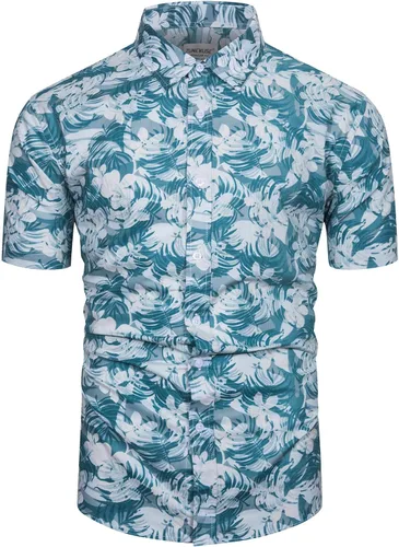 Vista 14 de TUNEVUSE - Camisa de manga corta para hombre con botones, diseño floral, camisa hawaiana de playa de verano de algodón Estampado de plátano.
