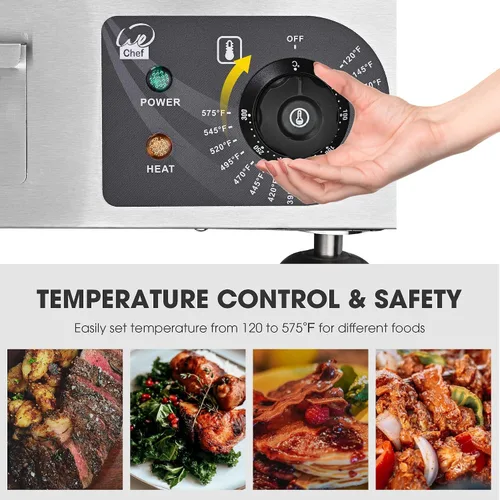 Vista 2 de WeChef - Plancha eléctrica comercial de 14 pulgadas, 1500 W, parrilla de restaurante con parte superior plana, antiadherente, control de temperatura