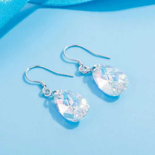 Vista 25 de Aretes colgantes de cristal austriaco con forma de lágrima para mujer, joyería hipoalergénica de plata de ley 925