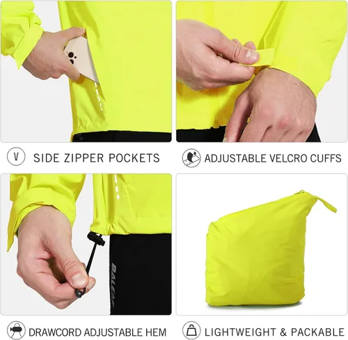 Vista 5 de BALEAF Chaqueta impermeable de ciclismo para hombre, ligera, para correr, golf, con bolsillos plegables