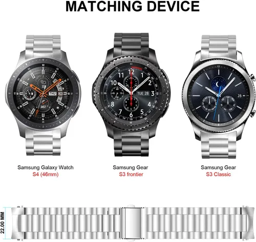 Vista 10 de BaiHui - Correa de metal compatible con Galaxy Watch de 1.81 pulgadas, Gear S3 Classic/Frontier, sin huecos, de liberación rápida, de acero