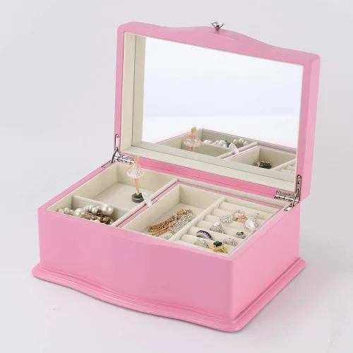 Vista 2 de BEAUDORA Joyero musical de madera, organizador de joyas, bailarina, rosa, 88226400, grande