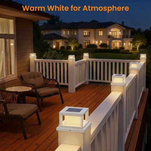 Vista 7 de Paquete de 4 luces solares para postes al aire libre, 2 modos de luz LED para postes de 4 x 4, luz impermeable para decoración de patio, jardín