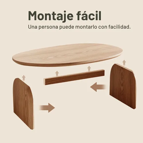 Vista 6 de Honyee - Mesa de centro moderna ovalada, pequeñas mesas de centro para la sala de estar - Parte superior de madera de roble con patas sólidas, mesa