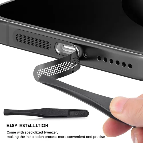 Vista 4 de 8 fundas antipolvo para altavoz de iPhone, compatibles con iPhone 17, iPhone 16 Pro/16 Pro Max, auriculares, malla antipolvo, adhesivo (negro)