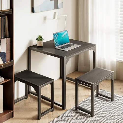 Vista 4 de Gizoon - Juego de mesa de comedor cuadrada para 2, mesa de cocina con 2 bancos, color negro