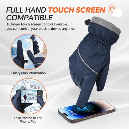 Vista 5 de Guantes de invierno impermeables y resistentes al viento para hombres y mujeres, térmicos cálidos para clima frío, agarre de nieve para pantalla