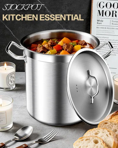 Vista 7 de STOCKPOT Olla de sopa de 20 cuartos de galón con tapa, olla de acero inoxidable, olla de cocina resistente para sopa, pasta, guiso, apta
