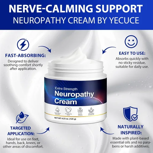 Vista 3 de Crema extra fuerte para alivio de neuropatía, 4.23 onzas, enriquecida con aceites esenciales de romero, eucalipto y lavanda, crema de gel