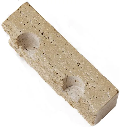 Vista 2 de Portavelas cónico de mármol, portavelas de piedra travertino, beige