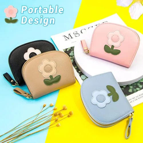 Vista 5 de YINHEXI RIFD - Bonita cartera con tarjetero para mujeres y hombres, pequeña cartera de cuero con cremallera para tarjetas de crédito para mujeres