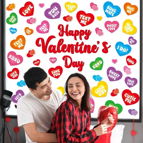 Vista 7 de Calcomanías para ventana del día de San Valentín, dulces de San Valentín, calcomanías de corazón para ventana, diseño de corazón para conversación