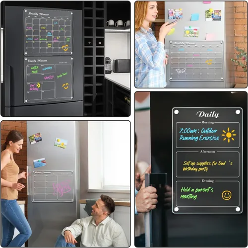 Vista 7 de DIYMAG Almohadillas de Planificación Paquete de 3 Calendario Magnético Acrílico de Borrado en Seco para Refrigerador, 15"x11" Juego 2026 Magnéticos
