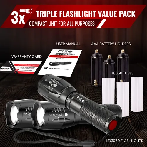 Vista 2 de LFX1050 - Linternas tácticas LED de alto lúmenes, zoomables, 5 modos, linternas LED brillantes para emergencias, campamento, luces LED al aire