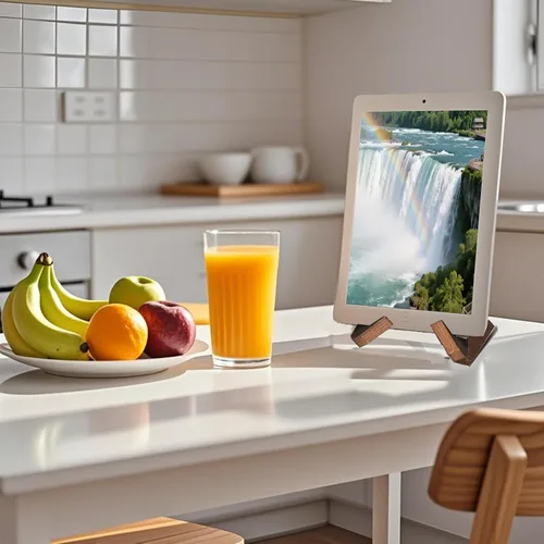 Vista 6 de Soporte para libros de cocina para encimera de cocina con capacidad para libros de 600 páginas, elegante soporte rústico de madera para exhibir