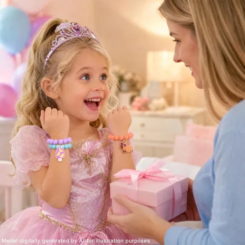 Vista 7 de PinkSheep Pulsera con colgante de cuentas de unicornio para niños y niñas, 6 unidades, arcoíris, monstruo, sol, flor, corazón, meteorito, amuleto