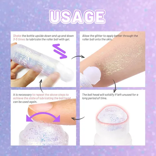 Vista 7 de DAGEDA Gel de purpurina corporal, purpurina facial enrollable para maquillaje de sirena, accesorios para festivales, rave, gel holográfico