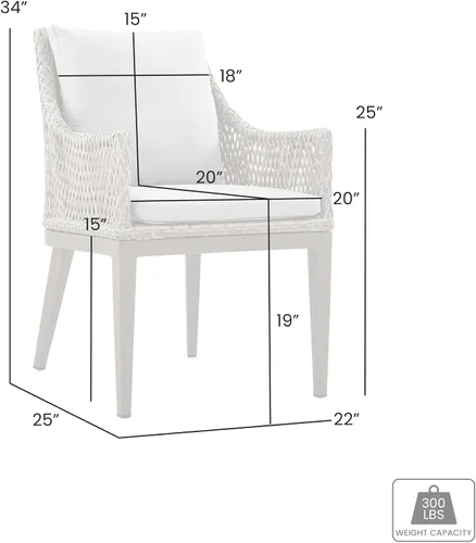 Vista 3 de Armen Living Silvana - Silla de comedor de mimbre y aluminio para exteriores con cojines beige - Juego de 2