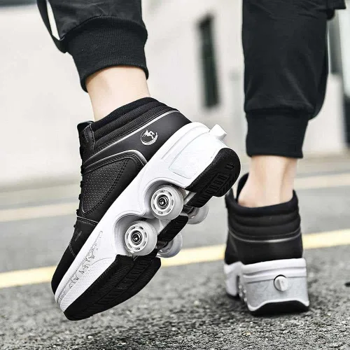 Vista 3 de Patines de ruedas para mujeres y hombres al aire libre, zapatos de parkour 2 en 1 con ruedas para niñas/niños, zapatos retráctiles de doble fila