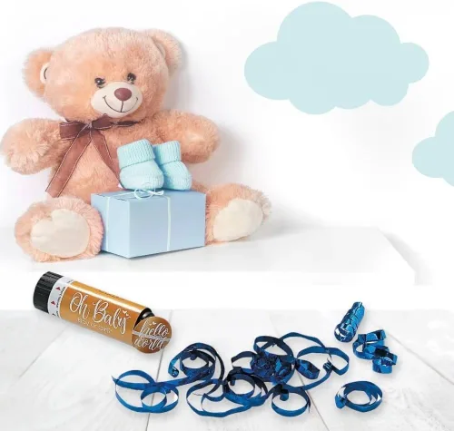 Vista 3 de Confeti para revelación de género azul para niña o niño, activado por primavera, decoración de fiesta de revelación de género, 12 piezas