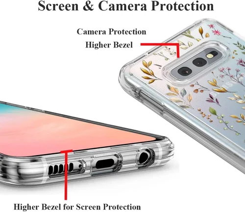 Vista 12 de Unov Funda para Galaxy S10, transparente con diseño en relieve, flor Flor estética
