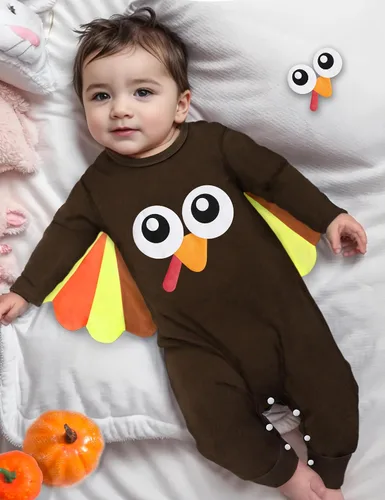 Vista 3 de NAPU My First Thanksgiving Baby Boy Outfit Cute Turkey Romper Long Sleeve One Piece Jumpsuit Hat 2Pc Baby Thanksgiving Outfit Mi primer día