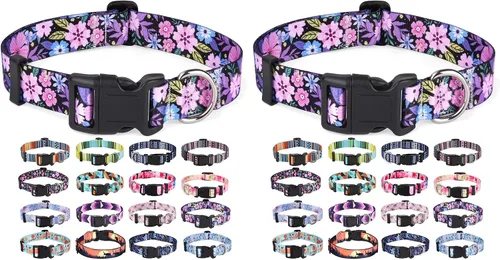 Vista 60 de Mihqy - Collar de perro, patrones geométricos florales, tribales, bohemios, collar de estilo étnico, suave y ajustable, para perros pequeños
