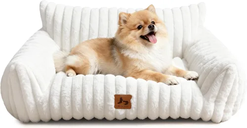 Vista 12 de Sofá de gato para mascotas, bonita cama para gatos de interior Crema