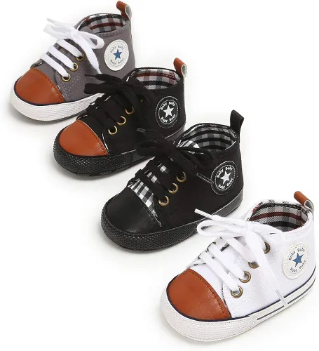 Vista 2 de Meckior - Tenis tipo botín para niños y niñas pequeños de 1 a 3 años con suela suave antideslizante de cuero sintético. Mocasines para bebés recién