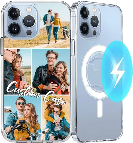 Vista 8 de Funda personalizada para iPhone 17 Air 16 16e 15 14 13 Pro Max Plus Mini con Magsafe [imanes fuertes] [No amarillento] Funda magnética personalizada