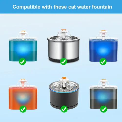 Vista 2 de Filtros de fuente de agua para gatos, 8 paquetes de filtros de carbono de repuesto para fuente automática de mascotas, fuente de agua de acero