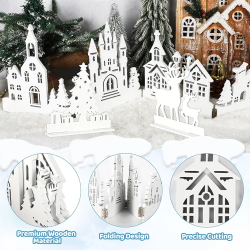 Vista 3 de Juego de centros de mesa de Navidad para mesas, decoración de mesa de iglesia plegable, decoración rústica de Navidad para el hogar, decoración