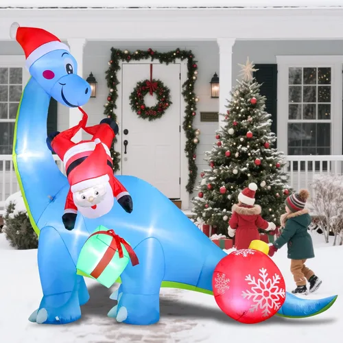 Vista 4 de Vipush Decoraciones inflables de Navidad – Inflables de dinosaurio al aire libre, decoraciones de Navidad inflables con luz LED, bola de purpurina
