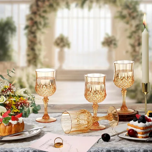 Vista 6 de XUWAIDSGN 16 Piezas Copas de Vino Vintage de Plástico de 7oz Vasos para Beber Irrompibles Cristalería para Bodas Copas de Agua de Cristal