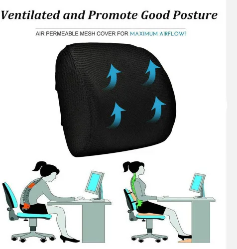 Vista 4 de Almohada de apoyo lumbar de espuma viscoelástica, cojín de espalda de apoyo lumbar de espuma, cojín de espalda de malla transpirable con diseño