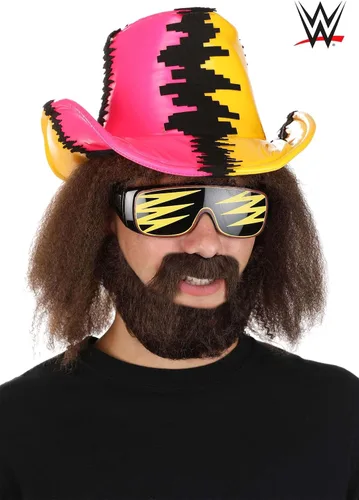 Vista 2 de FUN Costumes Pink & Yellow Macho Man Randy Savage Deluxe Cowboy Hat